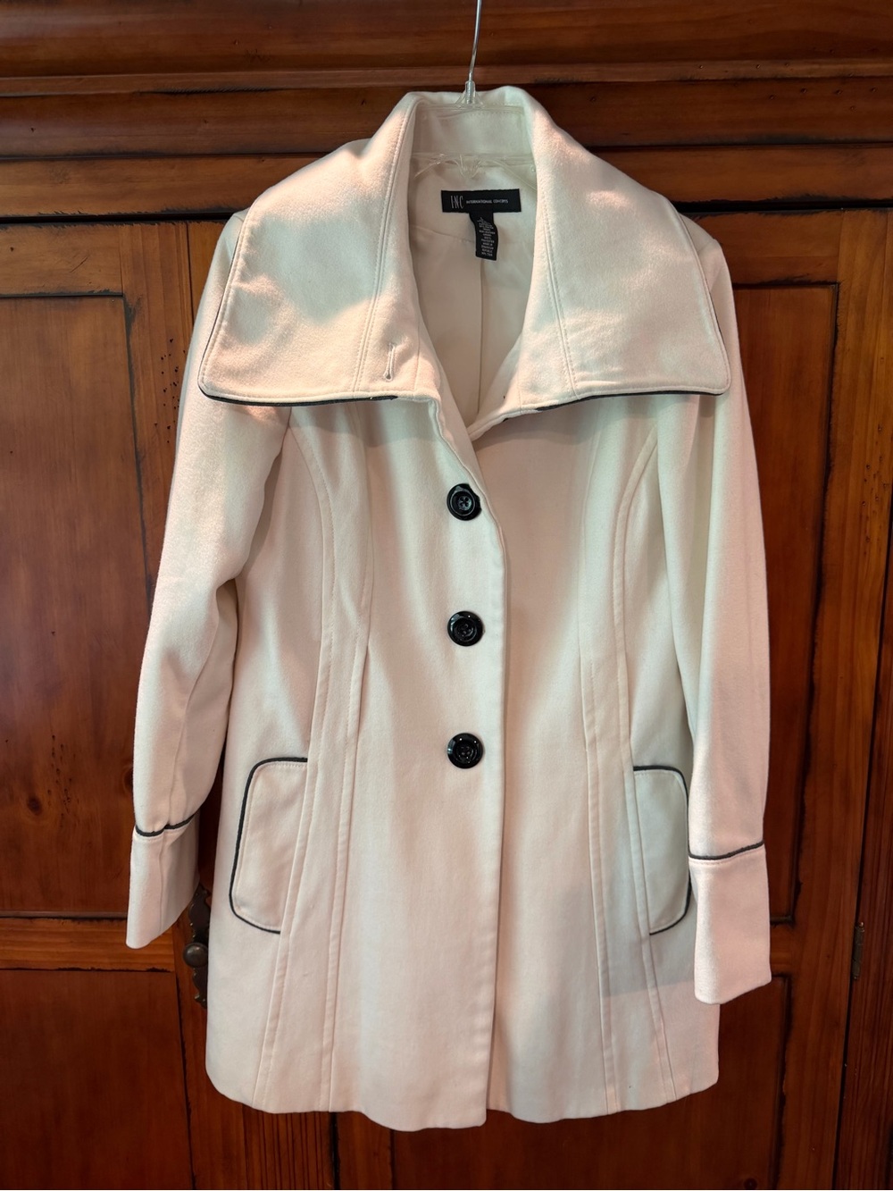Cream Wool-Blend Button Front Coat